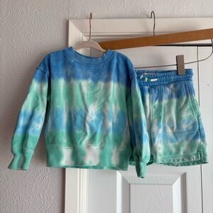 Mini Boden 3-4Y Blue & Green Tie-Dye Sweatshirt and Shorts Set